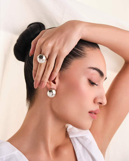 Dune Studs &amp; Ring - Chrome (Combo)