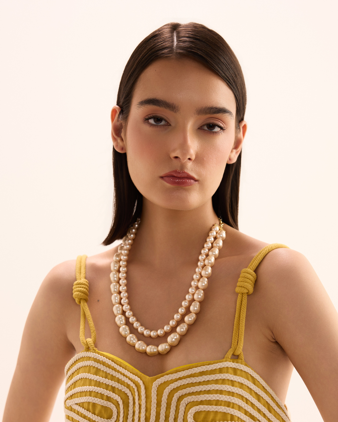 Oval Pearls Necklace - Peach