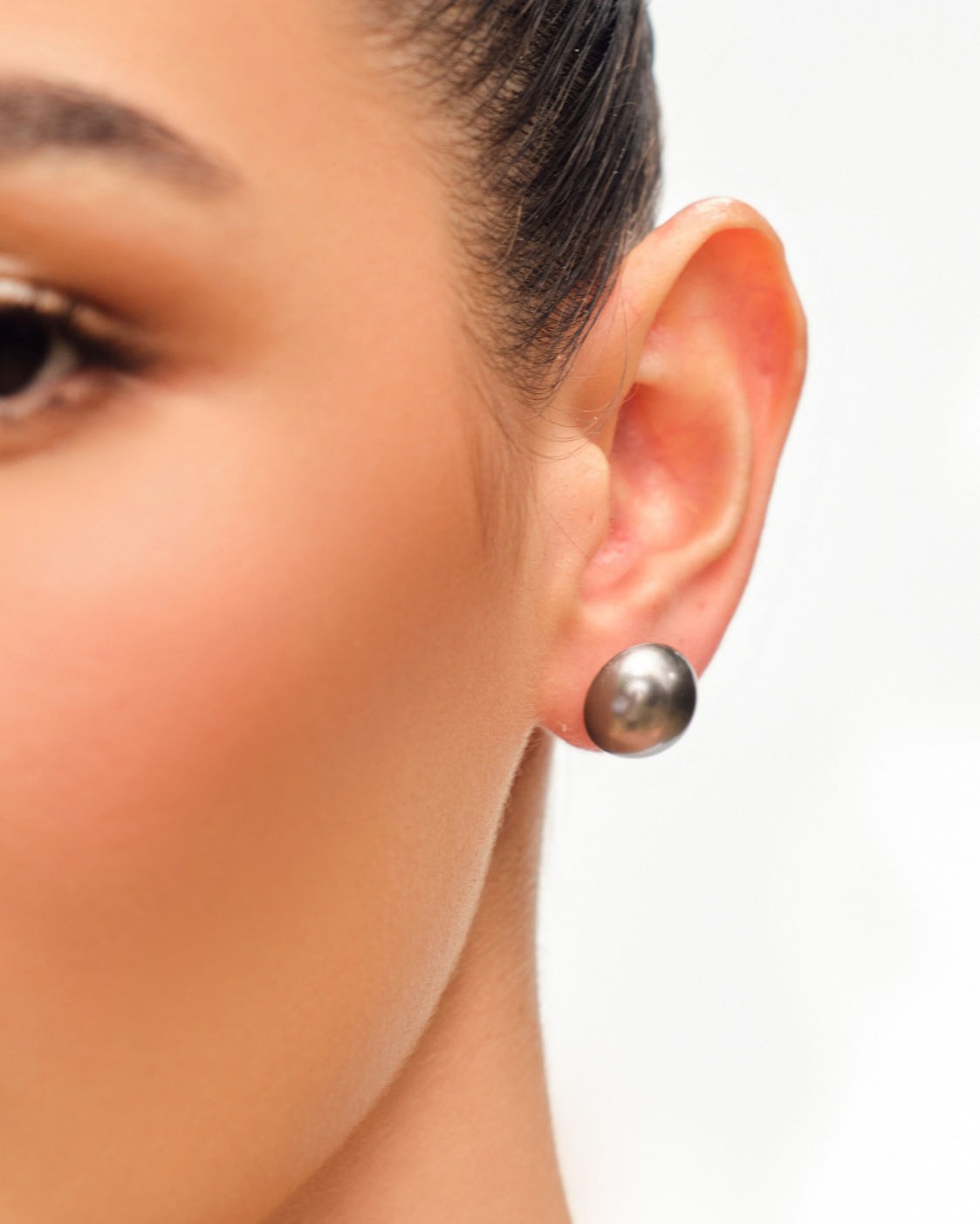 14mm Pearl Studs - Dark Silver