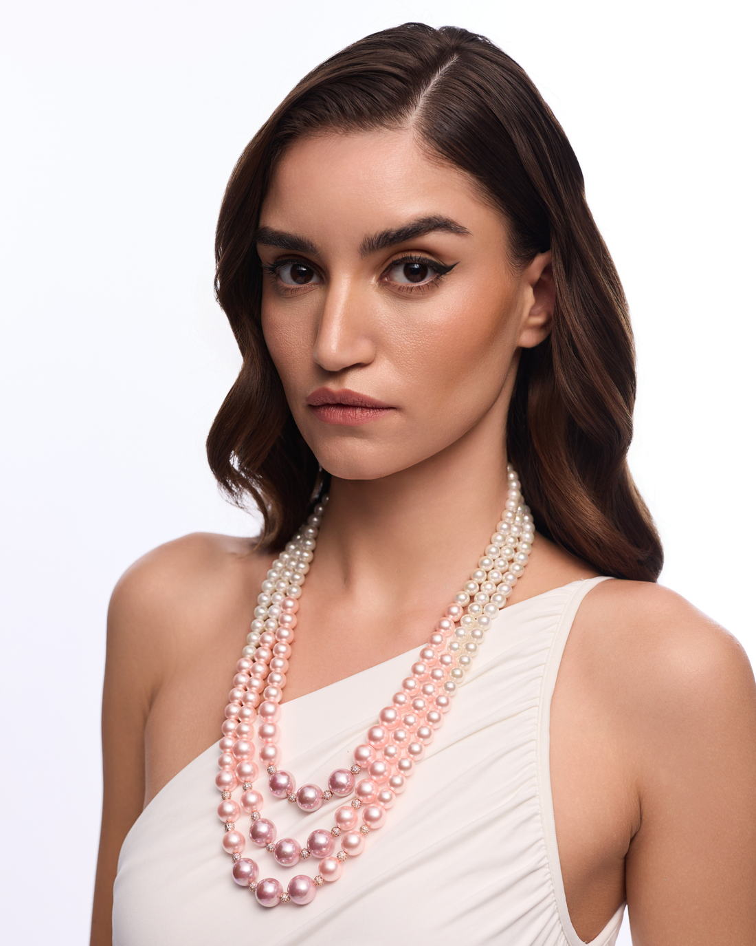 Triple Graded Pearls - Ombre Pink with Swarovski