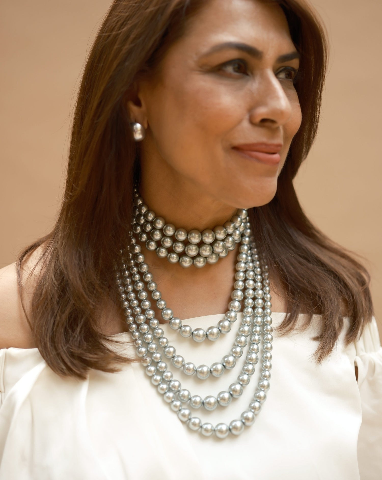 Quadruple Graded Pearls - Silver