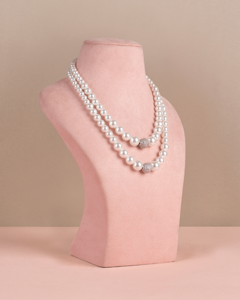 Double Graded Pearls - White with Silver Swarovski